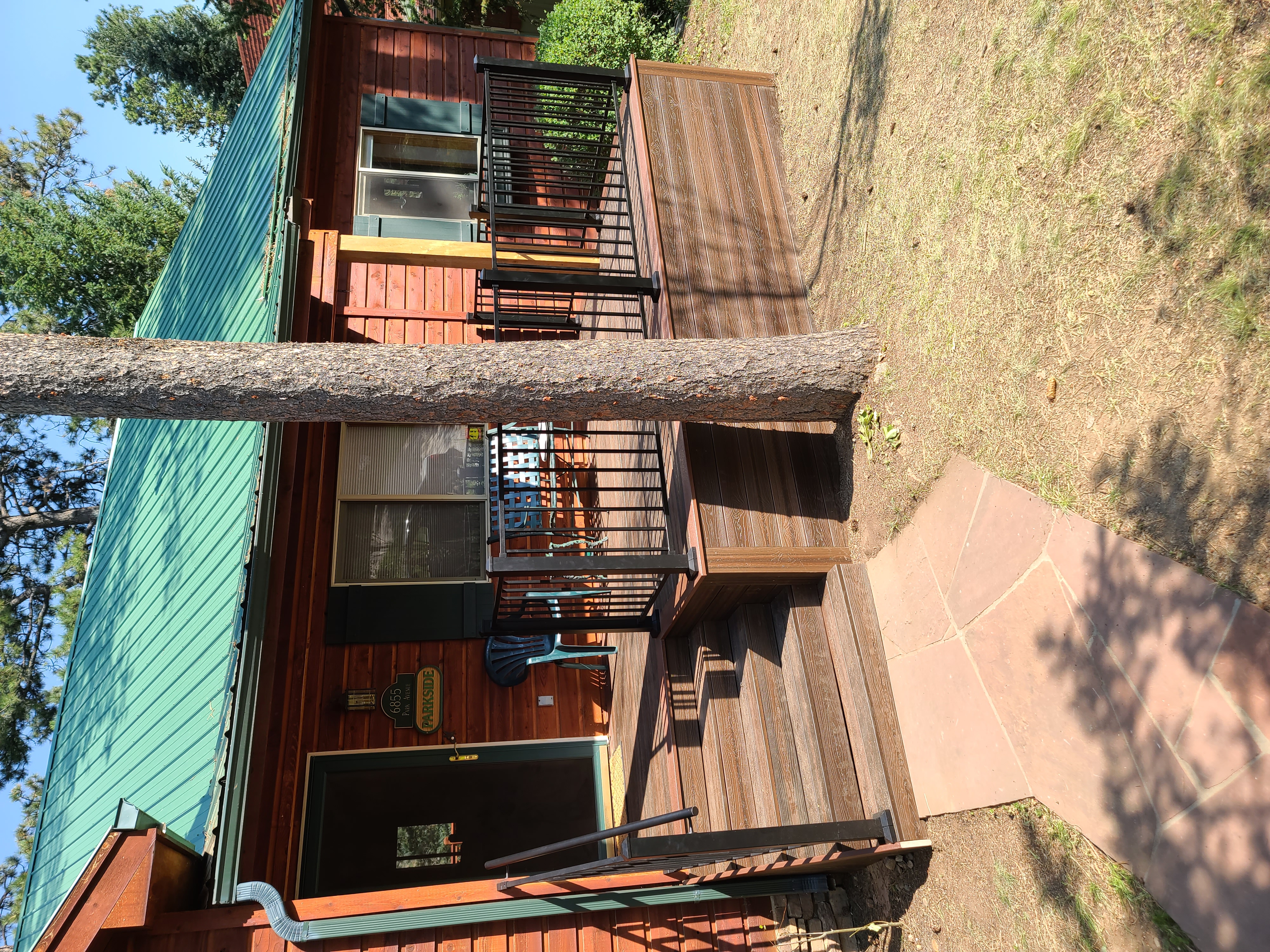 Deck stairs with landing and matching railings