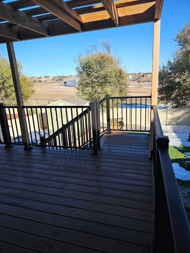 Covered patio and outdoor living space attached to a Colorado Springs home