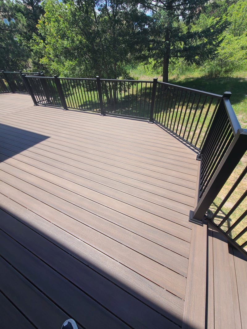 Deck stairs with landing and matching railings