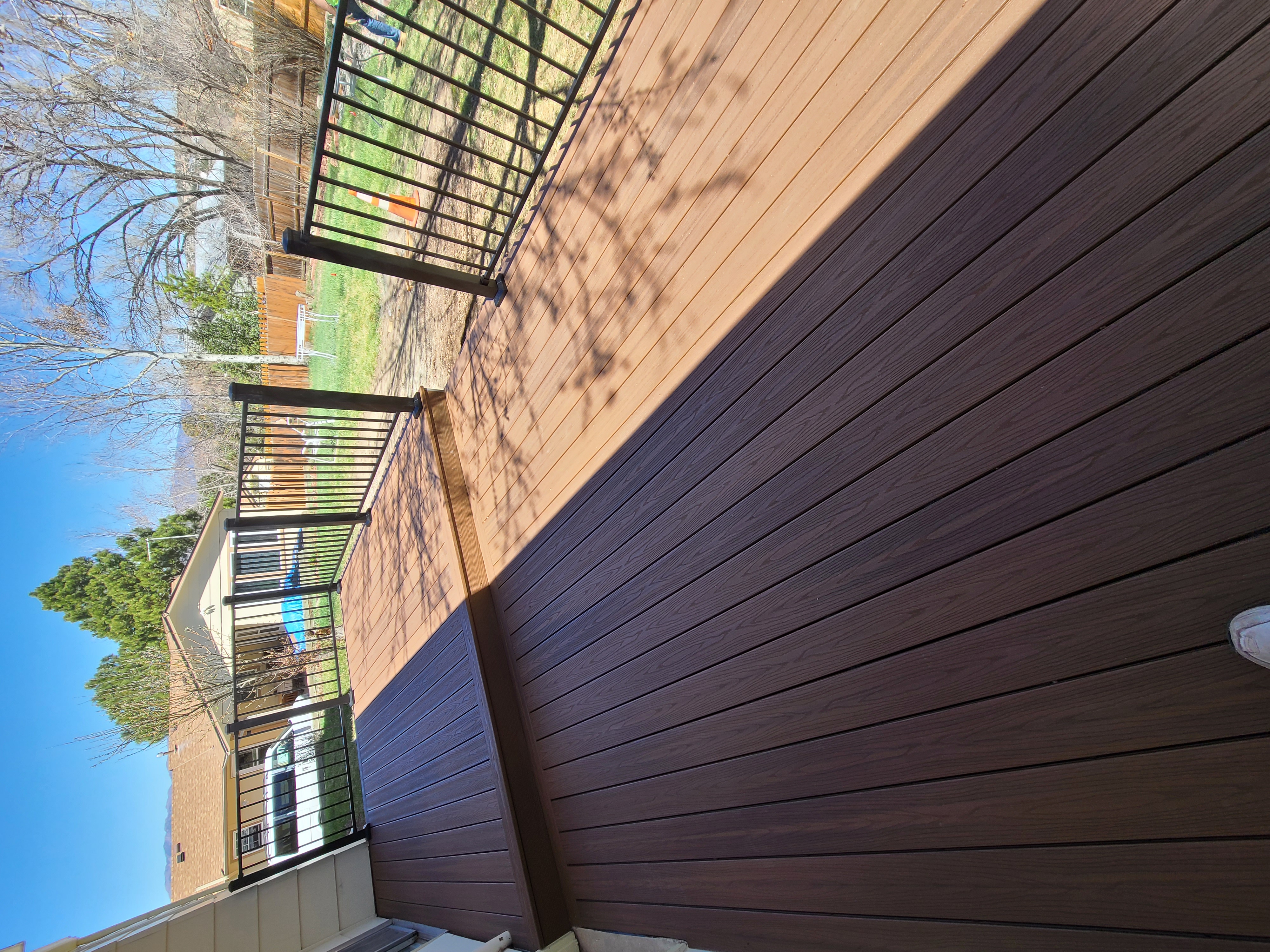 Second-story deck with steel cable railings