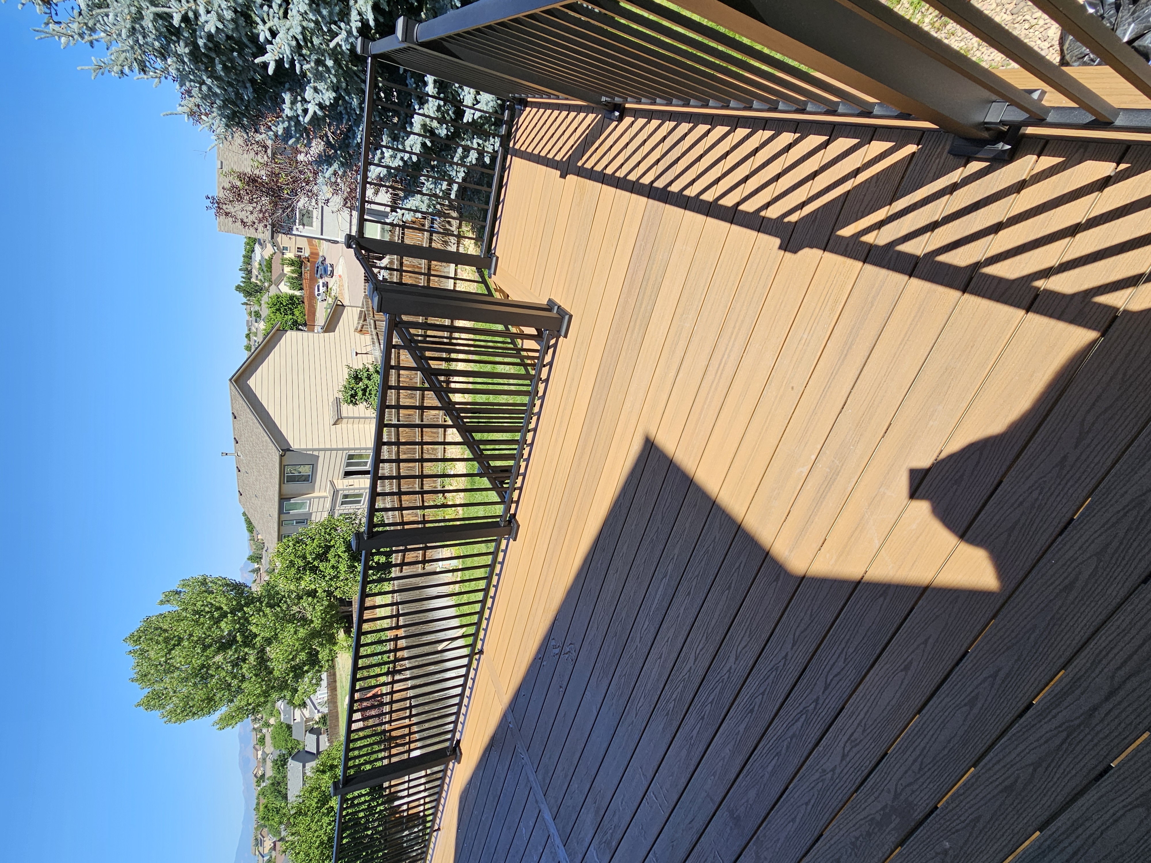 Second-story deck with steel cable railings