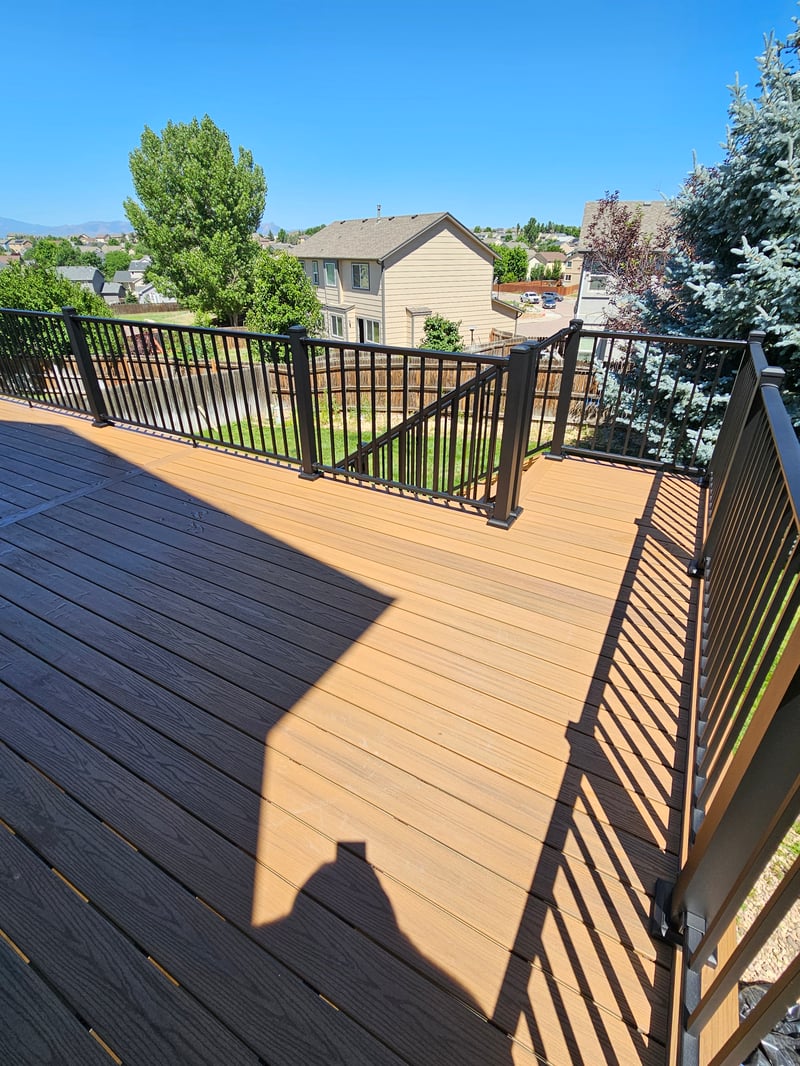 Second-story deck with steel cable railings
