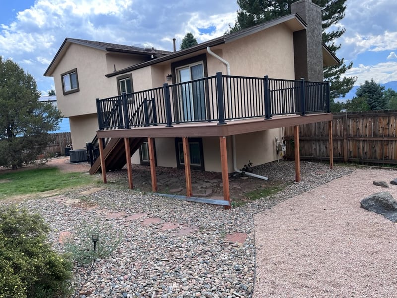 Second-story deck with steel cable railings