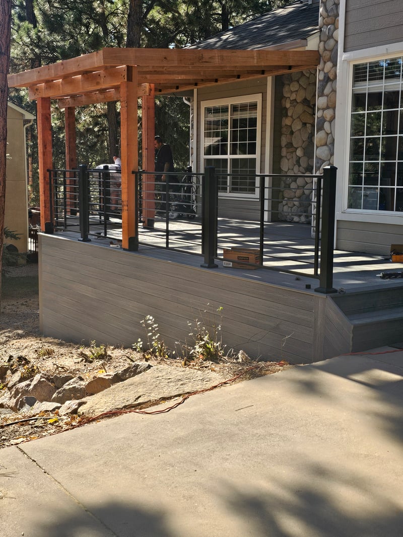 Covered patio and outdoor living space attached to a Colorado Springs home