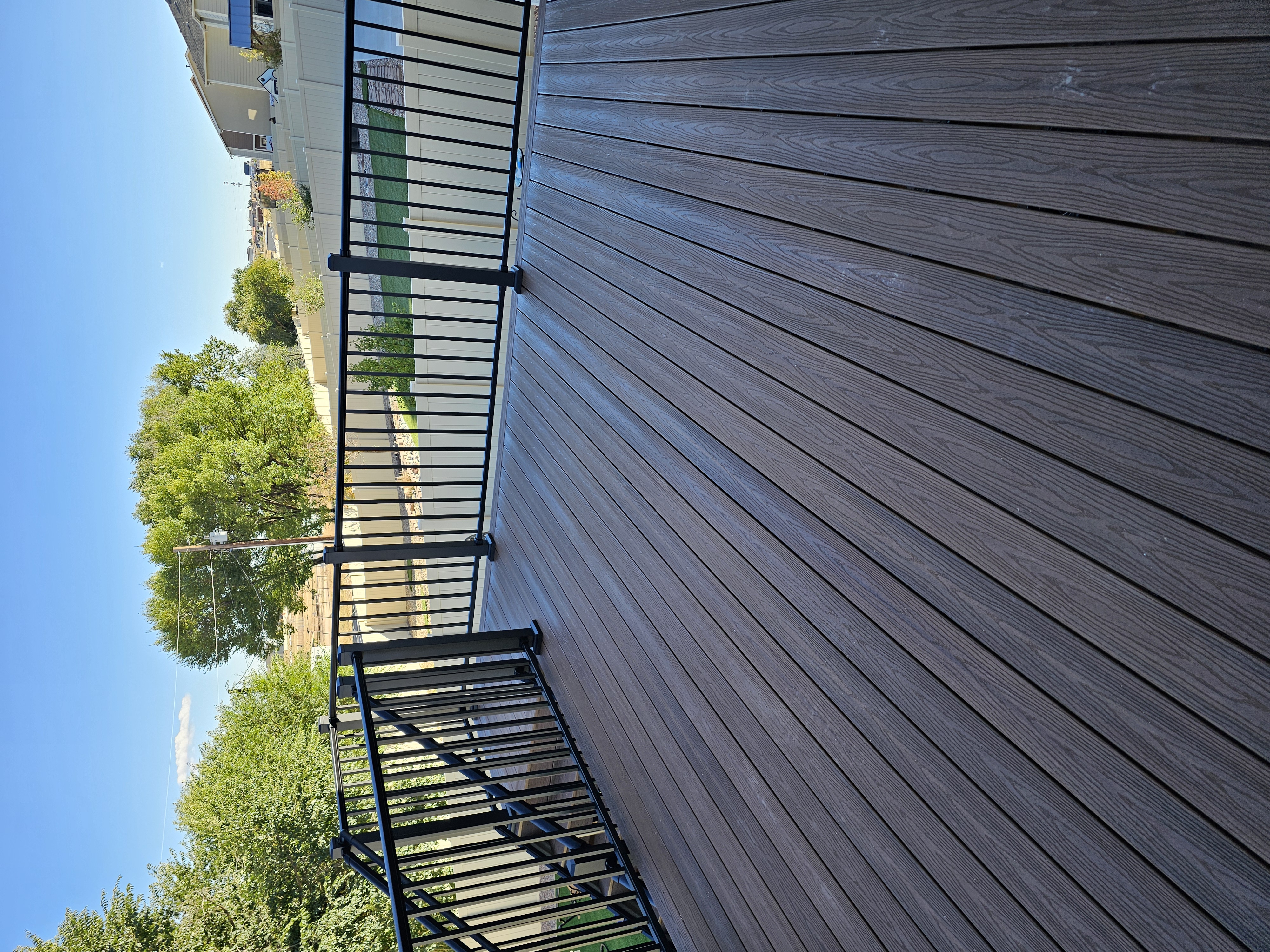 Second-story deck with steel cable railings