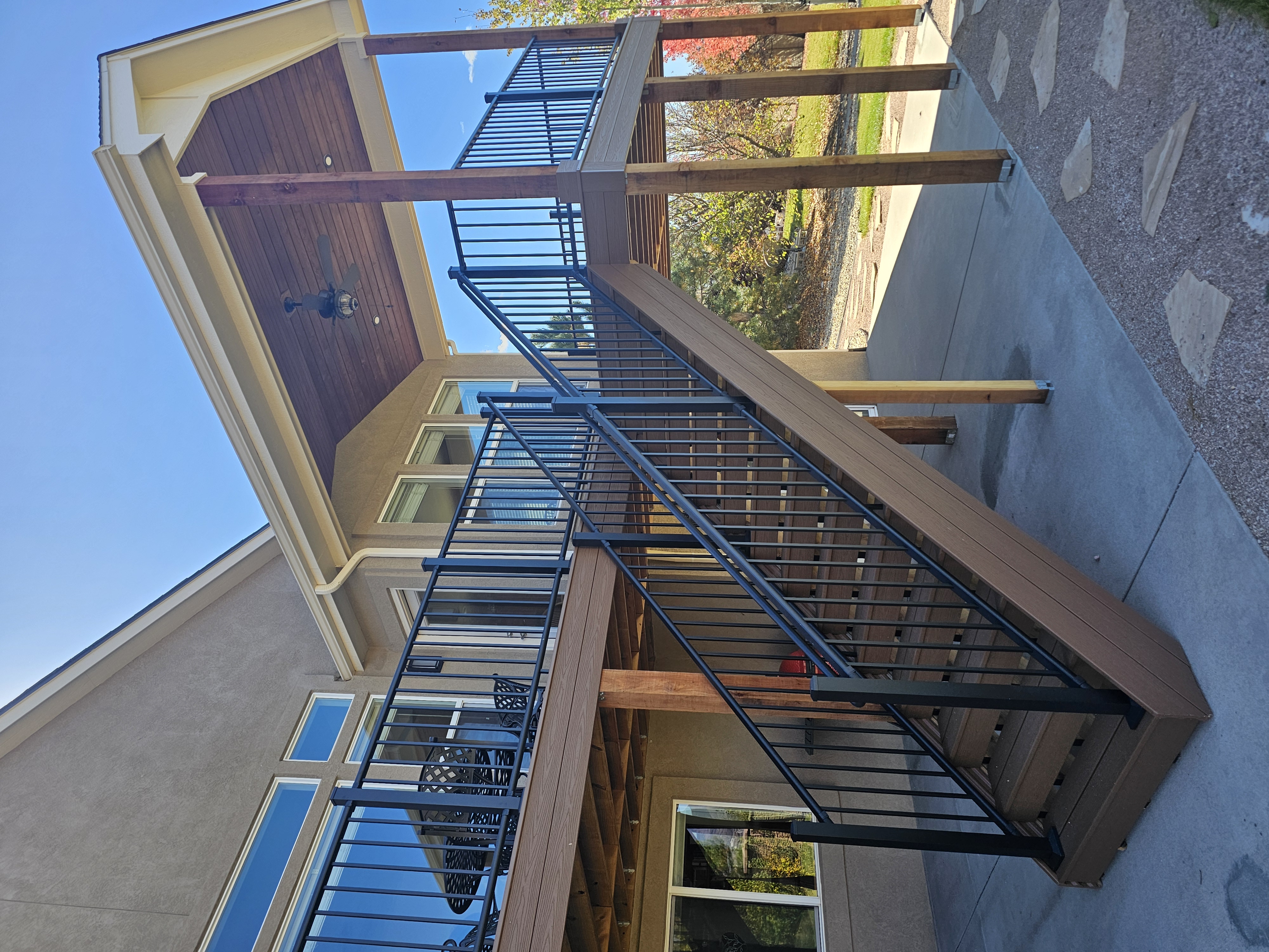 Second-story deck with steel cable railings