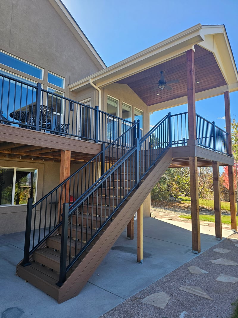 Second-story deck with steel cable railings