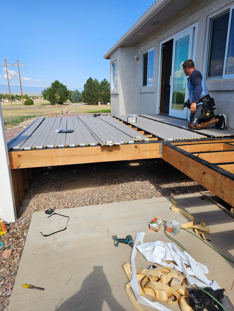 Deck stairs with landing and matching railings