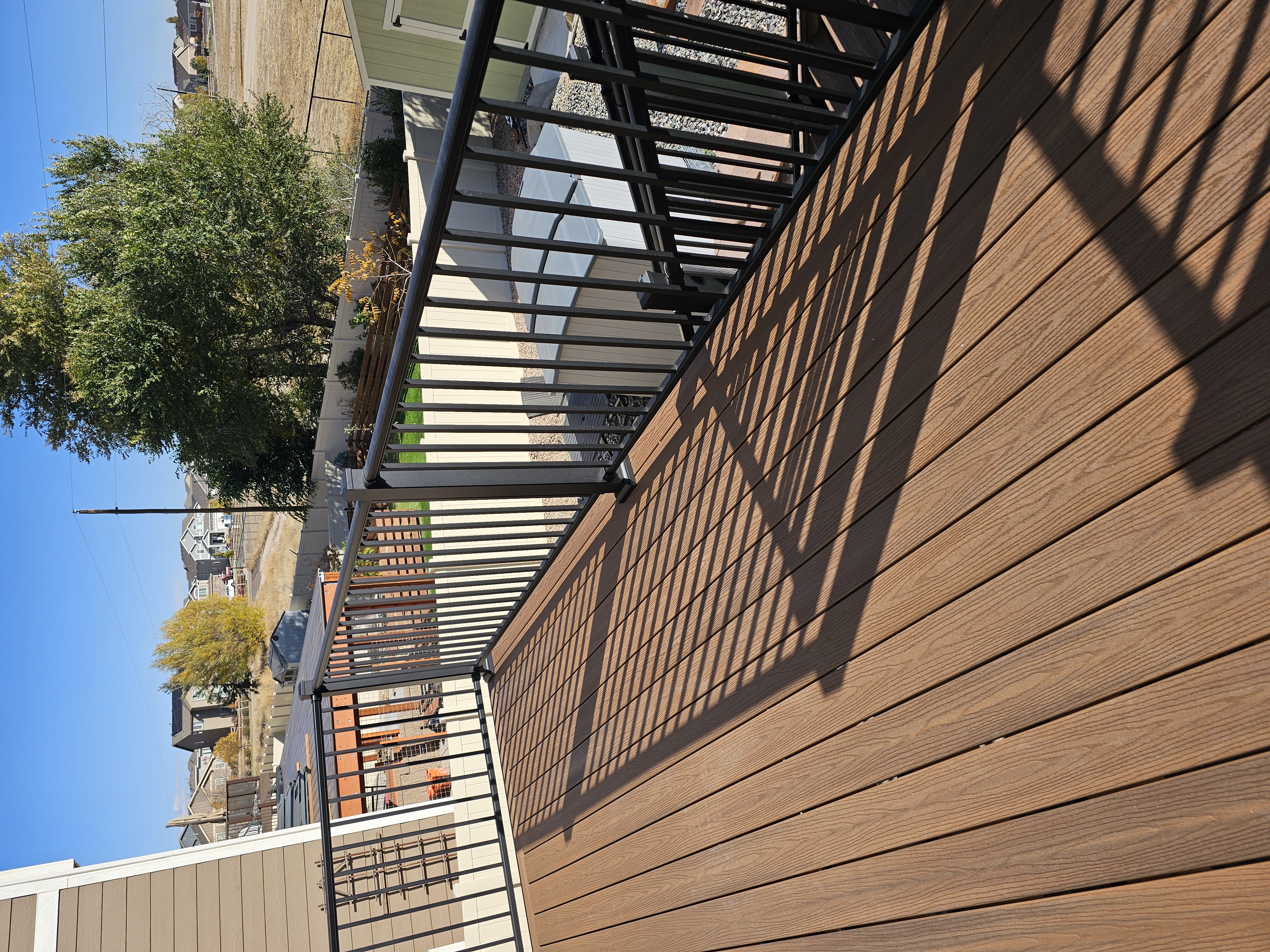Deck stairs with landing and matching railings