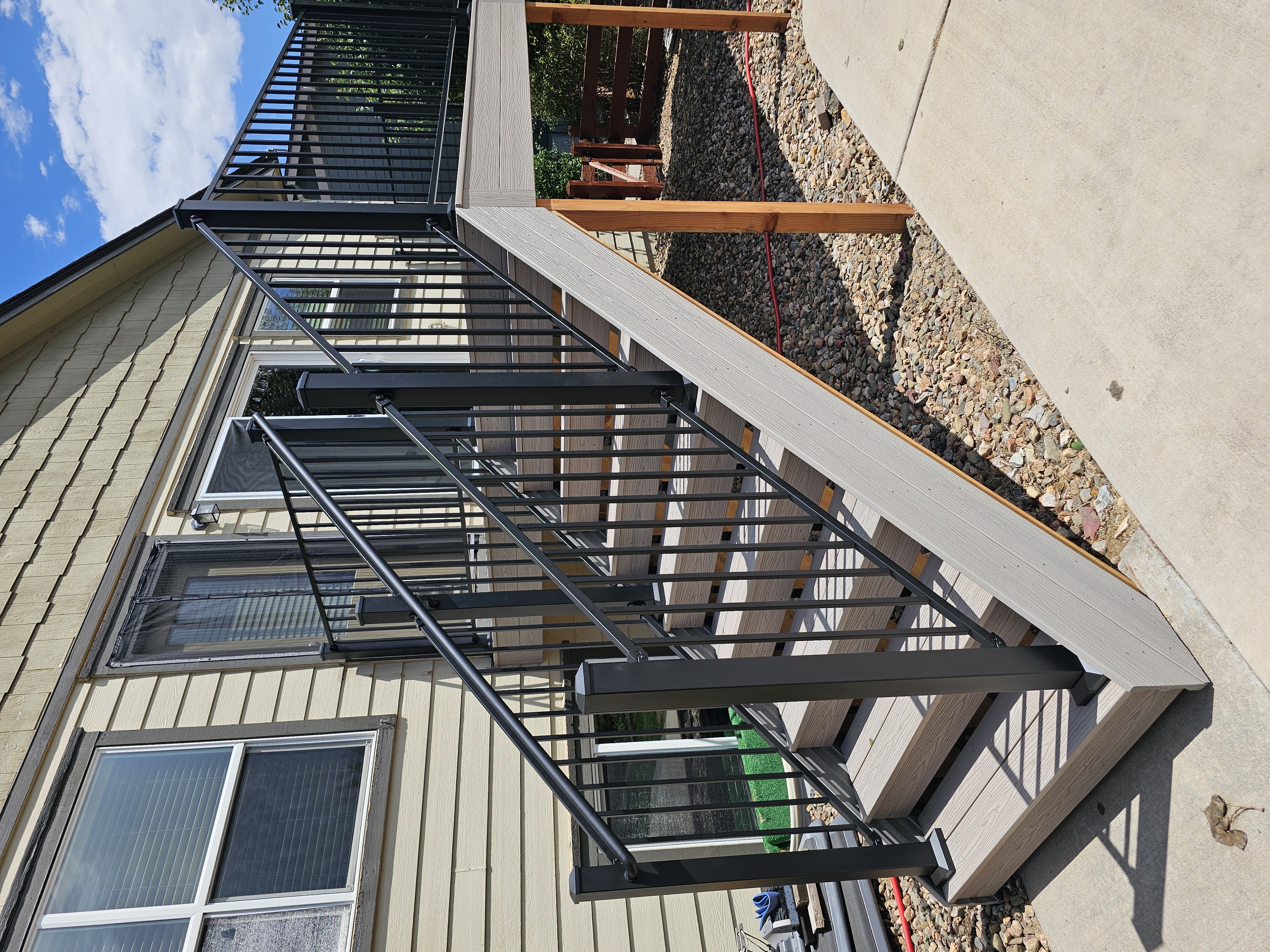 Second-story deck with steel cable railings