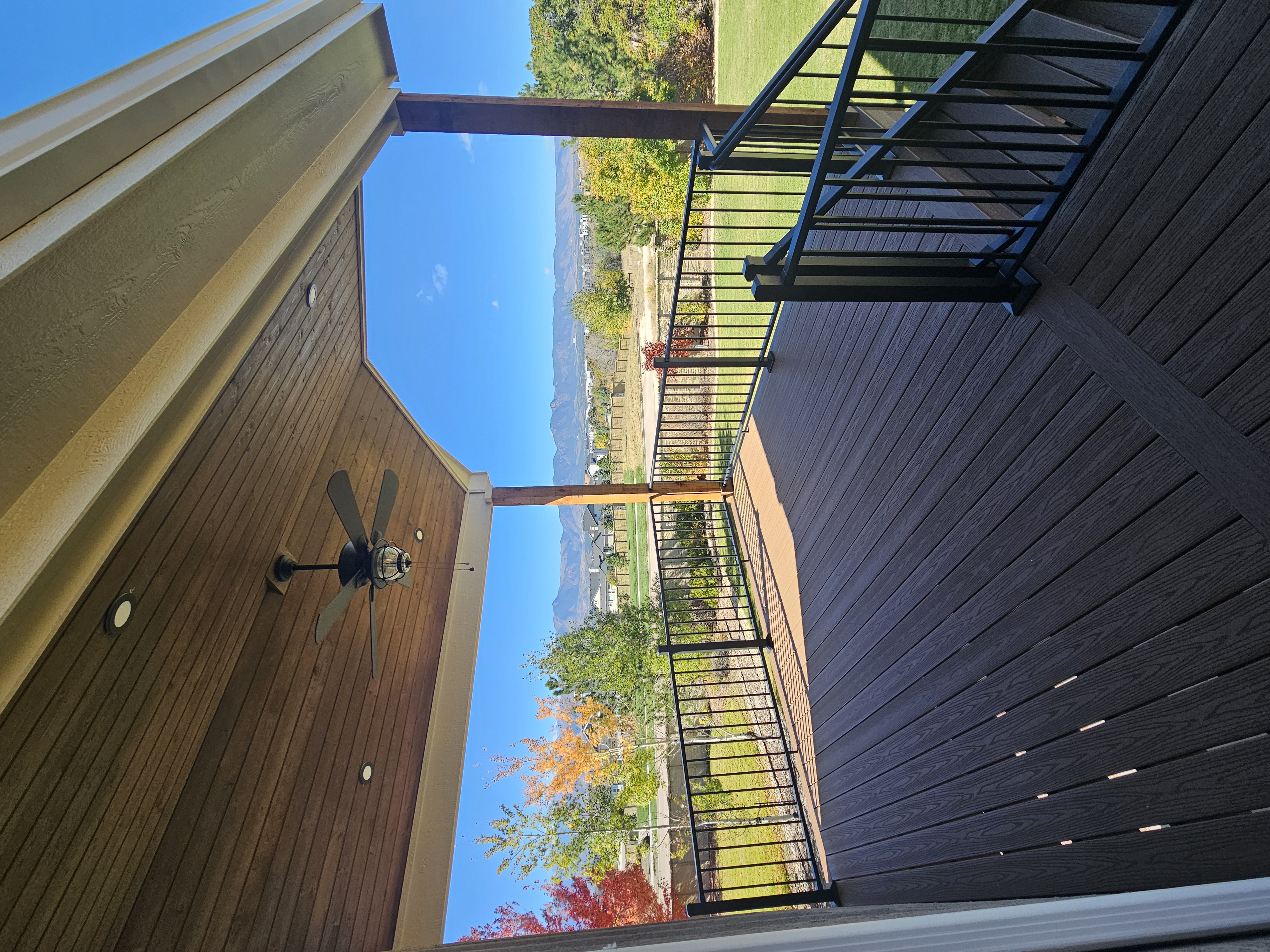 Deck stairs with landing and matching railings