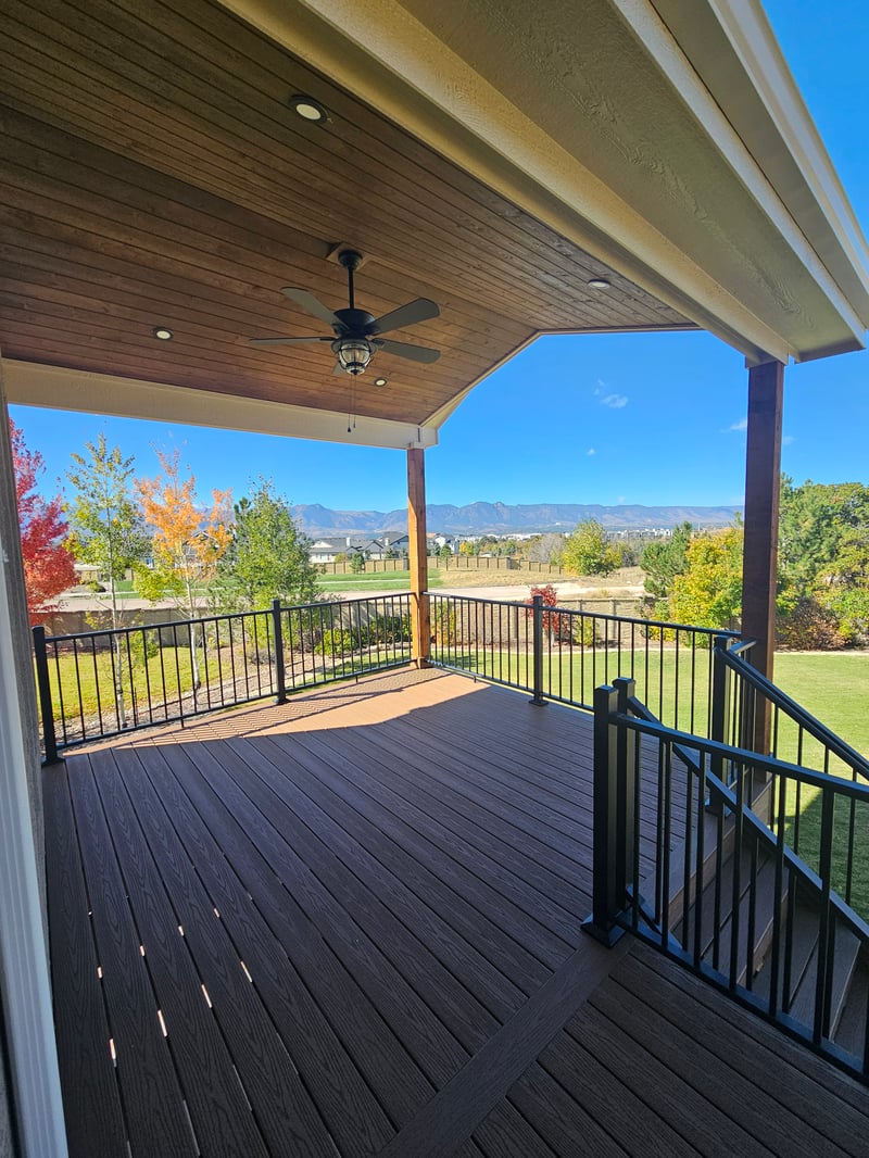 Deck stairs with landing and matching railings